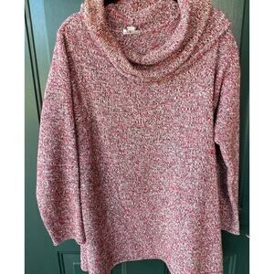Pure Jill J. Jill Red Marled Cowl Neck Tunic Sweater Women’s Medium EUC Chunky